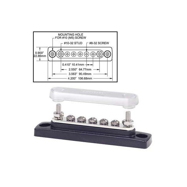 Bornier de connexion Mini Bus 7 plots 100A + couvercle Bornier de connexion Mini Bus 7 plots 100A + couvercle Comptoir Nautique