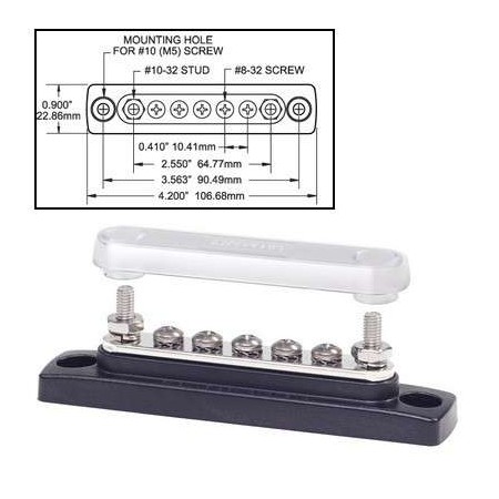 Bornier de connexion Mini Bus 7 plots 100A + couvercle Bornier de connexion Mini Bus 7 plots 100A + couvercle