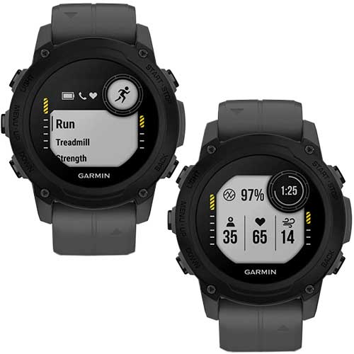 Fonctions multi-sport, bien-être et sécurité de la montre de plongée connectée GPS Descent G1 Garmin grise