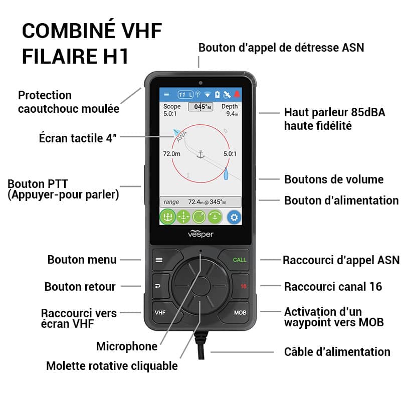 Vesper CORTEX H1 - Combiné VHF tactile 4 pouces