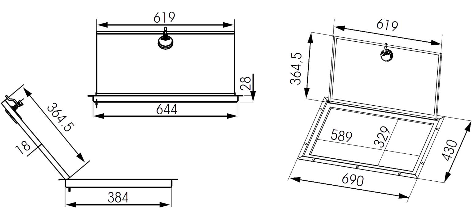 Dimensions de la trappe étanche en inox 316L de plasimo