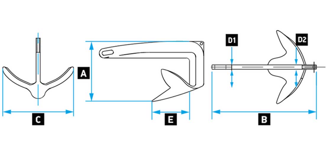 Dimensions ancre Claw acier inoxydable