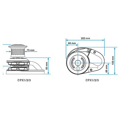 Plan d'encombrement guindeau CPX Lewmar